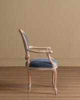 Set of 8 Faux Rope Carved Dining Chairs in Blue Mohair, France, 20th Century - Lone Fox