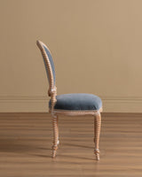 Set of 8 Faux Rope Carved Dining Chairs in Blue Mohair, France, 20th Century - Lone Fox