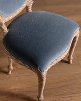 Set of 8 Faux Rope Carved Dining Chairs in Blue Mohair, France, 20th Century - Lone Fox
