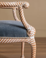 Set of 8 Faux Rope Carved Dining Chairs in Blue Mohair, France, 20th Century - Lone Fox