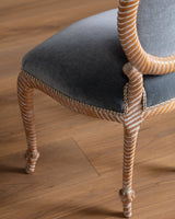 Set of 8 Faux Rope Carved Dining Chairs in Blue Mohair, France, 20th Century - Lone Fox