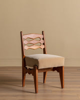 Set of 8 Oak & Honey Mohair Dining Chairs by Guillerme et Chambron, France, 1950's - Lone Fox