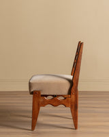 Set of 8 Oak & Honey Mohair Dining Chairs by Guillerme et Chambron, France, 1950's - Lone Fox