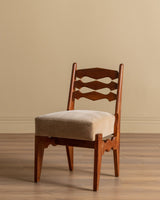 Set of 8 Oak & Honey Mohair Dining Chairs by Guillerme et Chambron, France, 1950's - Lone Fox