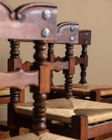 Set of 8 Spanish Pine and Rush Dining Chairs, Spain, Early 20th Century - Lone Fox