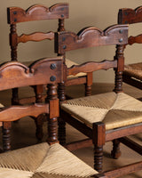 Set of 8 Spanish Pine and Rush Dining Chairs, Spain, Early 20th Century - Lone Fox