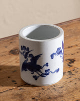Small Blue and White Porcelain Flying Crane Cachepot - Lone Fox