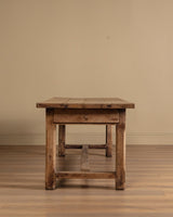 Solid Oak Farm Table with Chamfered Legs & Drawer, France, 19th Century - Lone Fox