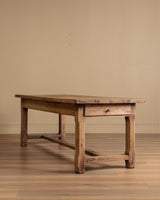 Solid Oak Farm Table with Chamfered Legs & Drawer, France, 19th Century - Lone Fox