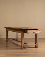 Solid Oak Farm Table with Chamfered Legs & Drawer, France, 19th Century - Lone Fox