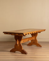 Solid Oak Notched Trestle Dining Table, France, 1960s - Lone Fox
