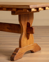 Solid Oak Notched Trestle Dining Table, France, 1960s - Lone Fox