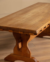 Solid Oak Notched Trestle Dining Table, France, 1960s - Lone Fox