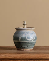 Studio Pottery Abtract Blue Lidded Jar, 1970s - Lone Fox