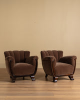 Swedish Art Deco Mohair & Wood Club Chair, Sweden, 1930s (2 Available) - Lone Fox