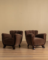 Swedish Art Deco Mohair & Wood Club Chair, Sweden, 1930s (2 Available) - Lone Fox