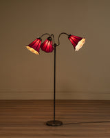Swedish Brass Floor Lamp w/ Pink Silk Shades, 1950's - Lone Fox