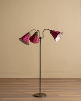 Swedish Brass Floor Lamp w/ Pink Silk Shades, 1950's - Lone Fox