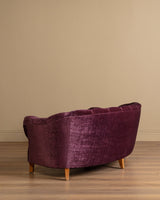 Swedish Channel Back Banana Sofa in Mulberry Mohair, 1950's - Lone Fox