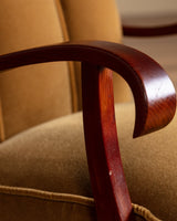 Swedish Ochre Mohair & Wood Lounge Chairs, 1940's (2 available) - Lone Fox