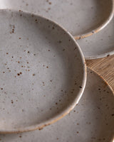 Swt of 4 Speckled Stoneware Dessert Plates, France, 1970s - Lone Fox