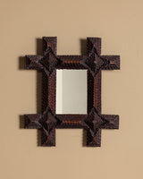 Tramp Art Cross Corner Mirror with Pyramid Carving, American, 19th Century - Lone Fox