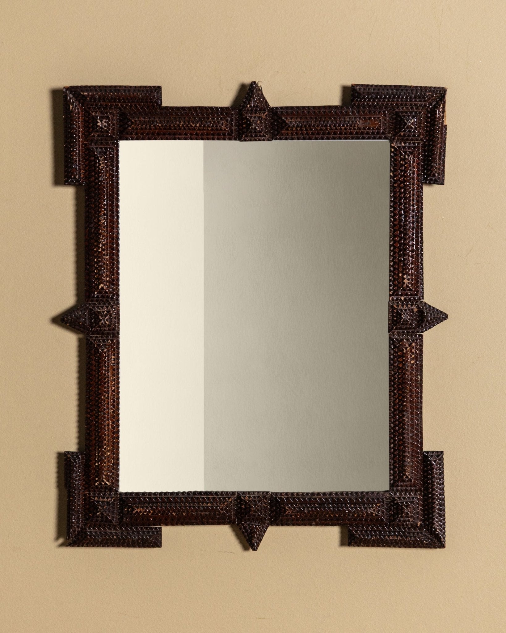 Tramp Art Mirror with Exaggerated Corners & Points, Late 19th