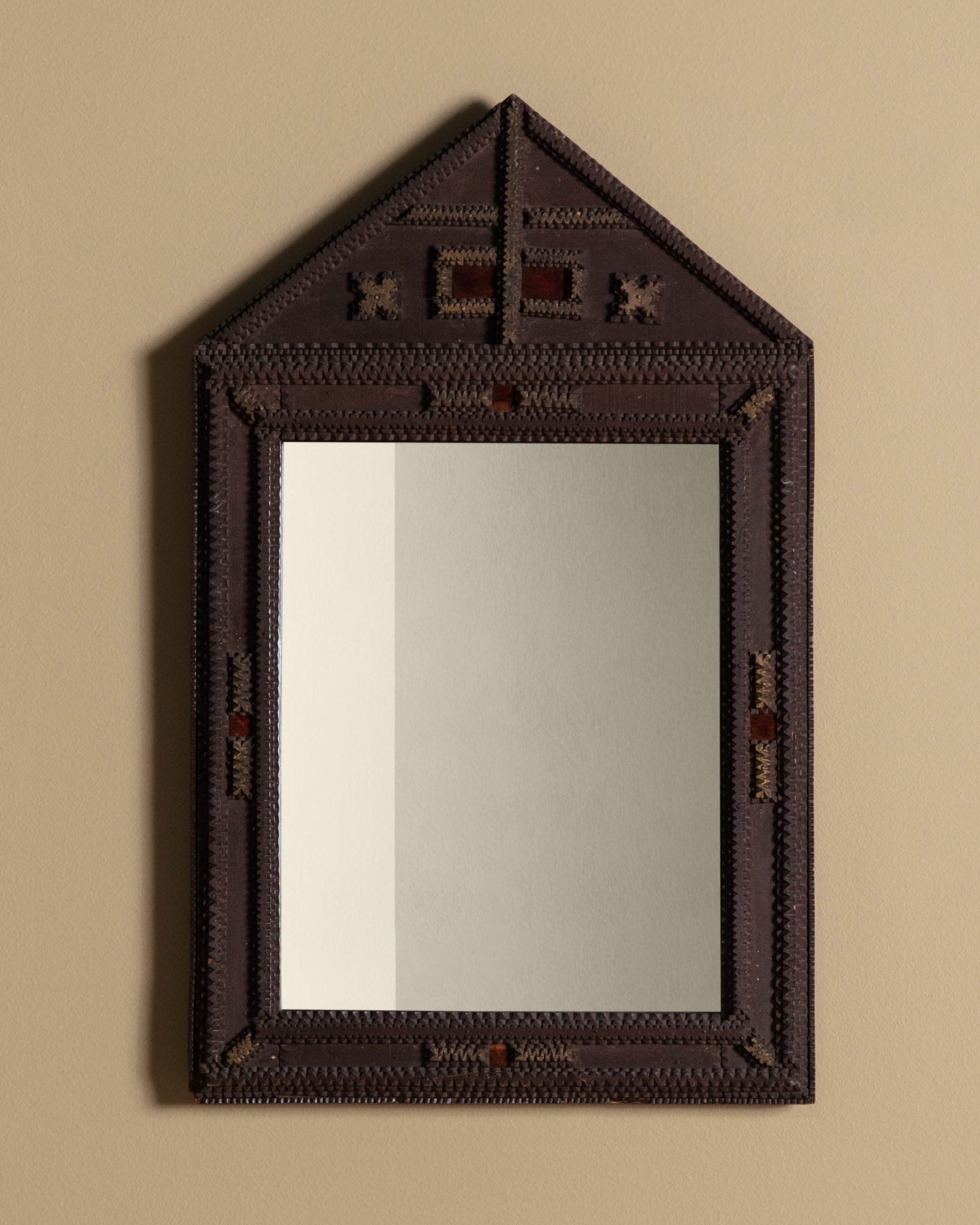 Tramp Art Mirror with Pediment Top, 19th Century – Lone Fox