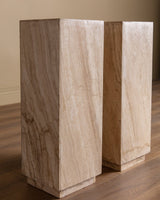 Travertine Pedestal w/ Recessed Base, 1970's (2 Available) - Lone Fox