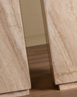 Travertine Pedestal w/ Recessed Base, 1970's (2 Available) - Lone Fox