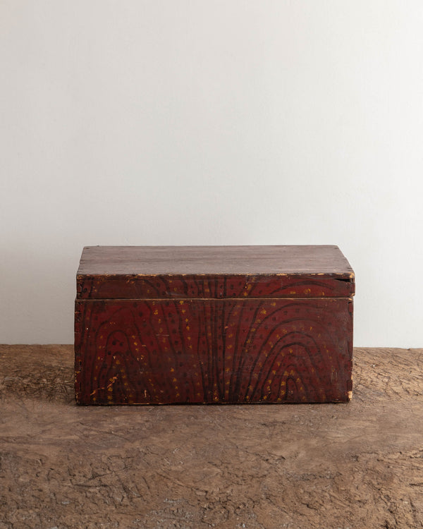 Red Folk Art Painted Wooden Box