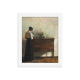 "Woman reading by dresser" Art Print