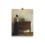 "Woman reading by dresser" Art Print