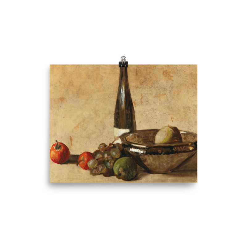"Still life with wine bottle and fruit" Art Print