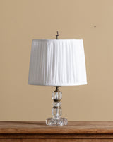 Stacked Cut Glass & Brass Table Lamp w/ Pleated Shade, Italy, 1950's