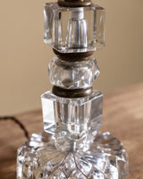 Stacked Cut Glass & Brass Table Lamp w/ Pleated Shade, Italy, 1950's