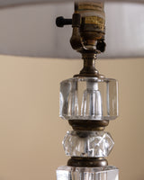 Stacked Cut Glass & Brass Table Lamp w/ Pleated Shade, Italy, 1950's