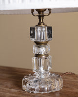 Stacked Cut Glass & Brass Table Lamp w/ Pleated Shade, Italy, 1950's