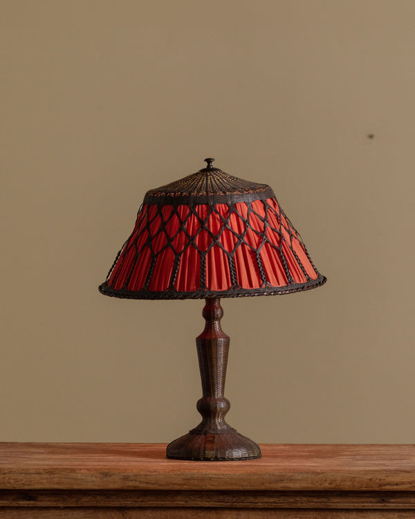 Woven Brass Arts & Crafts Table Lamp by Gustav Stickley, USA, 1920's