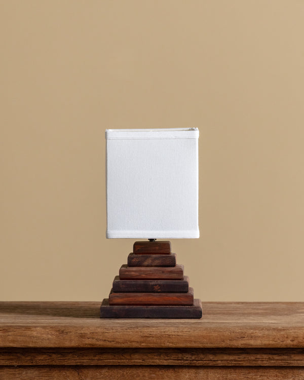 Constructivist Stacked Pine Pyramid Table Lamp, France, 1960's