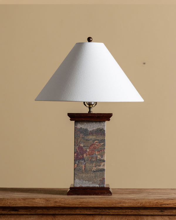 Tapestry Wrapped Table Lamp w/ Fabric Shade, France, 1950's