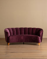 Swedish Channel Back Banana Sofa in Mulberry Mohair, 1950's