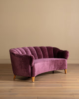 Swedish Channel Back Banana Sofa in Mulberry Mohair, 1950's
