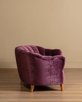 Swedish Channel Back Banana Sofa in Mulberry Mohair, 1950's
