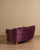 Swedish Channel Back Banana Sofa in Mulberry Mohair, 1950's