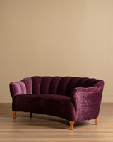 Swedish Channel Back Banana Sofa in Mulberry Mohair, 1950's