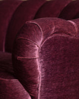 Swedish Channel Back Banana Sofa in Mulberry Mohair, 1950's