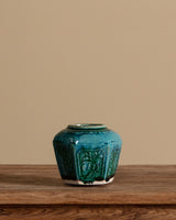 Hexagonal Teal Glazed Earthenware Vase, China, Early 20th Century