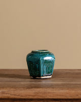 Hexagonal Teal Glazed Earthenware Vase, China, Early 20th Century