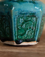 Hexagonal Teal Glazed Earthenware Vase, China, Early 20th Century